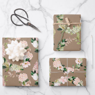 Kraft Paper Wasserfarbe Rosa Grünkränze Geschenkpapier Set