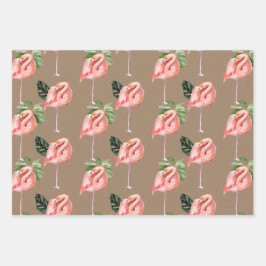 Kraft Paper Watercolor Pink Flamingos Mama & Baby Geschenkpapier Set