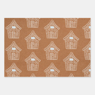 Kraft Paper White GingerBroad House Weihnachtsgesc Geschenkpapier Set