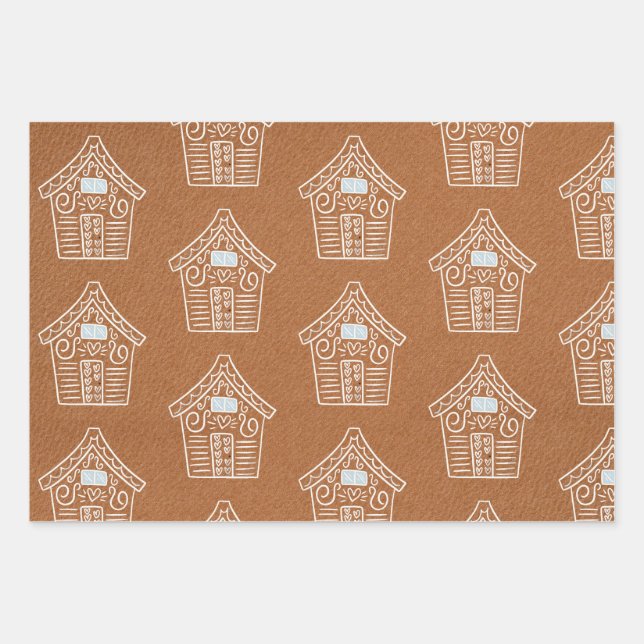Kraft Paper White GingerBroad House Weihnachtsgesc Geschenkpapier Set (Vorderseite)
