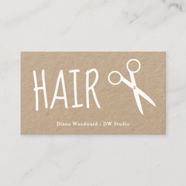 Kraft Paper White Hairdresser Business Card Visitenkarte (Vorderseite)