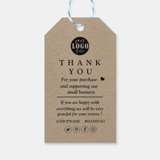 Kraft Papier benutzerdefiniertes Logo danke für da Geschenkanhänger (Vorderseite)