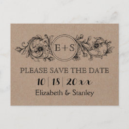 Kraft-Pappe-Initialen Hochzeit Sichern Sie das Dat Ankündigungspostkarte