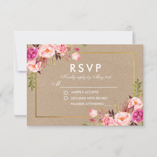 Kraft Pink Blush UAWG Wedding Card RSVP Karte (Vorderseite)