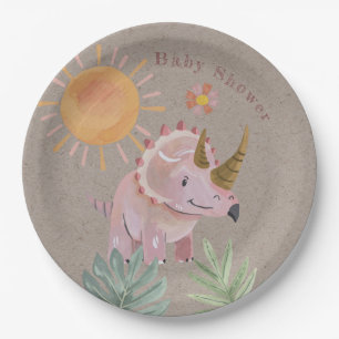 Kraft Pink Triceratops Dinisaur Girl Babydusche Pappteller