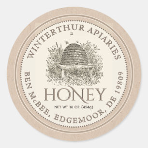 Kraft-Rand-Honigglas-Etikett (Vintage Skep) Runder Aufkleber