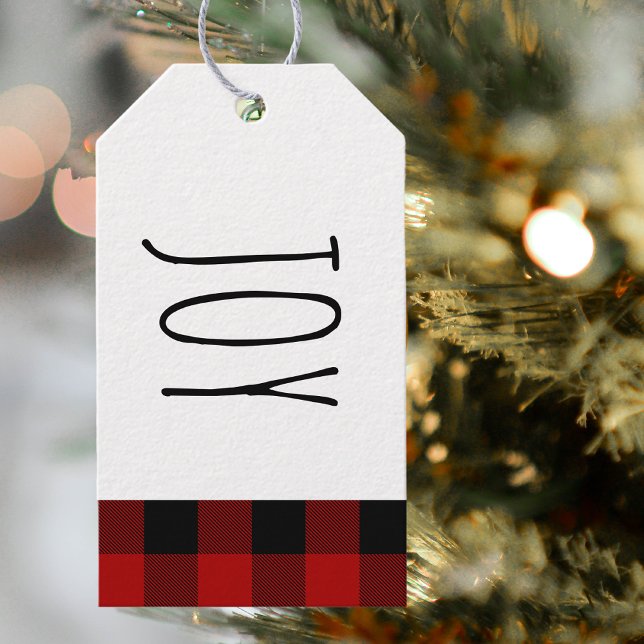 Kraft Red Buffalo Kariert & Joy Christmas Geschenkanhänger (Von Creator hochgeladen)