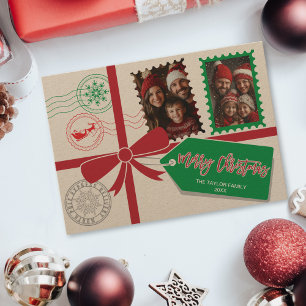 Kraft Red Green Gift Bow Foto Frohe Weihnachten