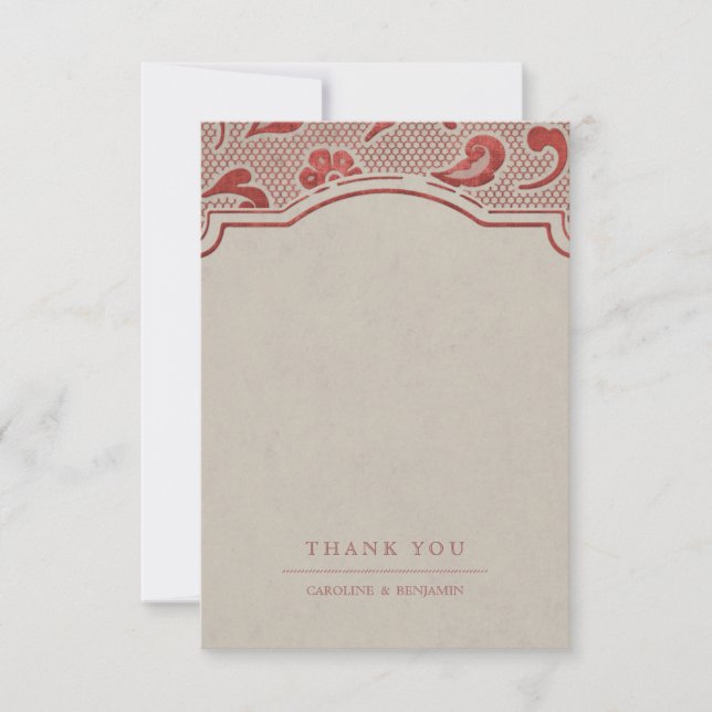 Kraft red Lace rustic Land Hochzeit danke (Vorderseite)