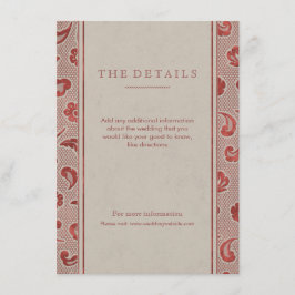 Kraft red Lace rustikale Country Hochzeitskarte Begleitkarte