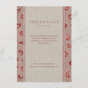 Kraft red Lace rustikale Country Hochzeitskarte Begleitkarte