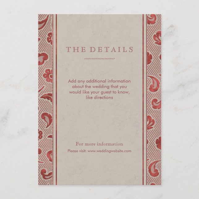 Kraft red Lace rustikale Country Hochzeitskarte Begleitkarte (Vorderseite)