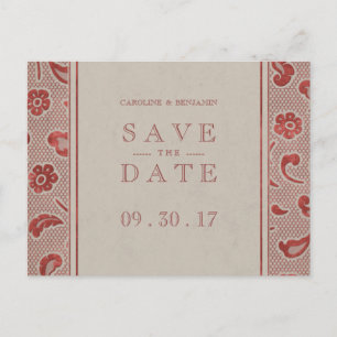 Kraft red Lace rustikale Hochzeit speichern Sie da Ankündigungspostkarte