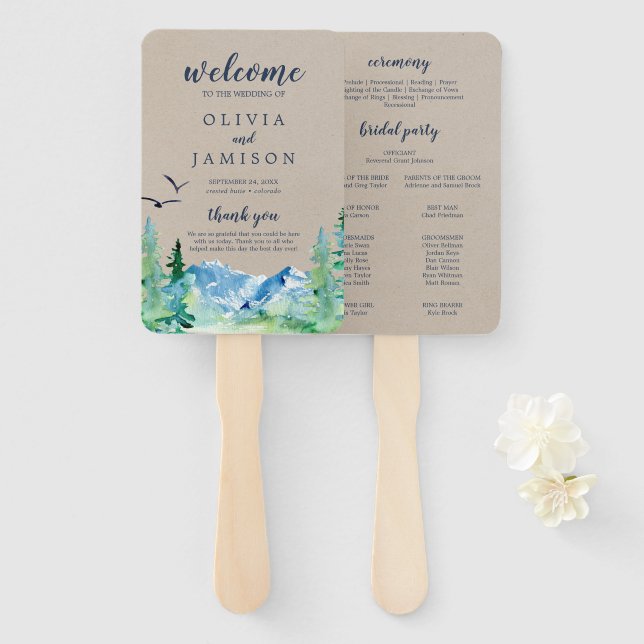 Kraft Rocky Mountain Wedding Program Fan Fächer (Vorne und Hinten)