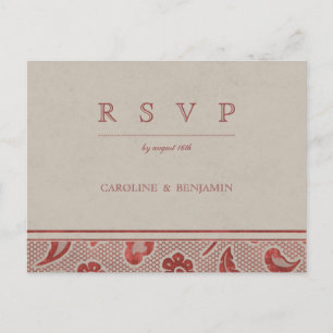 Kraft rot Spitze rustikale ländliche Hochzeit RSVP Einladungspostkarte