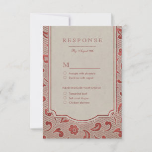Kraft rot Spitze rustikale ländliche Hochzeit RSVP Karte