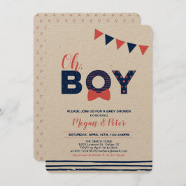 Kraft, Rot und Marine | Moderne Babydusche "Oh Boy Einladung