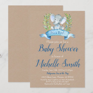 Kraft Rustic Boy Elephant Safari Boho Baby Dusche Einladung
