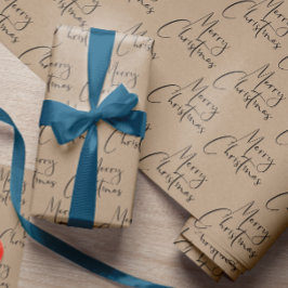Kraft Rustic Frohe Weihnachtsschrift Geschenkpapier