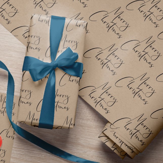 Kraft Rustic Frohe Weihnachtsschrift Geschenkpapier (Von Creator hochgeladen)