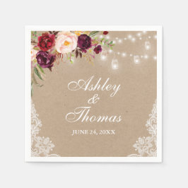 Kraft Rustic Wedding Jar Lights Floral Lace Serviette