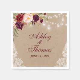 Kraft Rustic Wedding Jar Lights Lace Floral Serviette