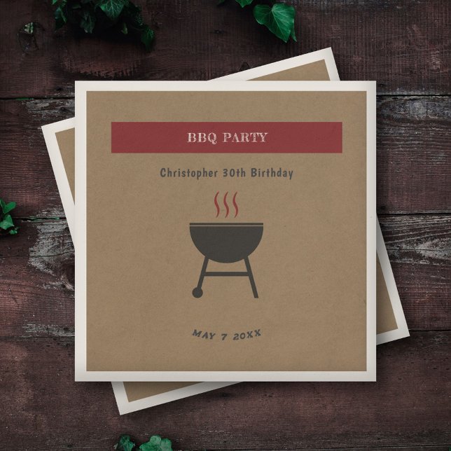 Kraft & Rustikale GRILLEN Party Geburtstag Serviette (Kraft & Rustic BBQ Party Birthday Napkin)