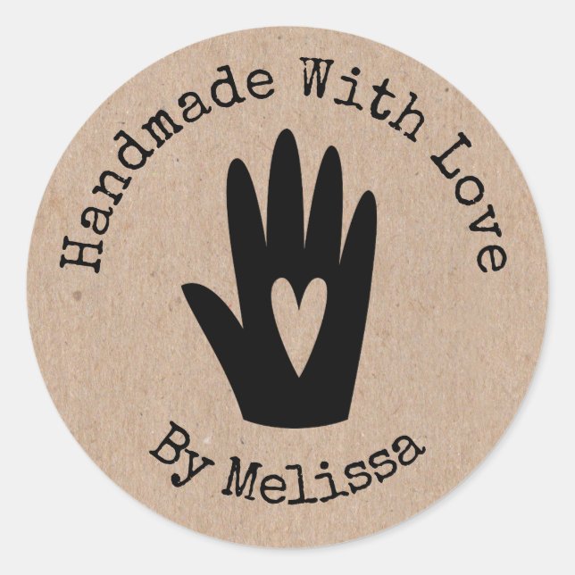 Kraft Rustikale Handarbeit mit Liebe Runder Aufkleber (Vorderseite)