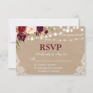 Kraft Rustikale Hochzeitbeleuchtung Lace Floral UA RSVP Karte