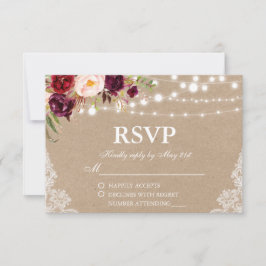 Kraft Rustikale Hochzeitbeleuchtung Spitzen UAWG RSVP Karte