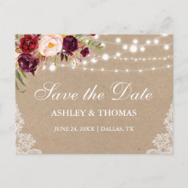 Kraft Rustikale Lichter bläst Save the Date Ankündigungspostkarte