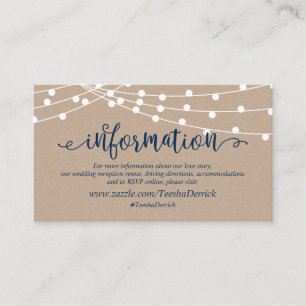 Kraft-Saitenleuchten, Navy Blue, Hochzeitdetails Begleitkarte