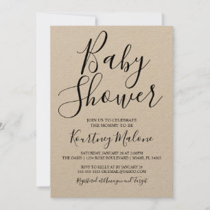 Kraft Script Baby Shower Einladung