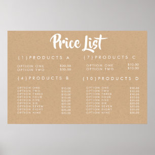 KRAFT Service Preisliste Individuell Gedrucktes Po Poster