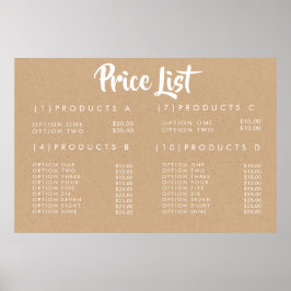 KRAFT Service Price Menü Benutzerdefiniertes gedru Poster