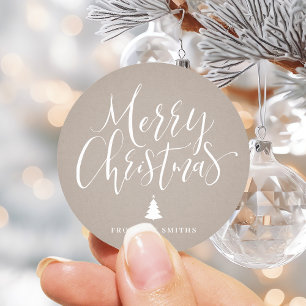 Kraft Simple Calligraphy Frohe Weihnachten Runder Aufkleber