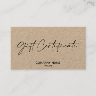 Kraft Simple & Modern Business Geschenkgutschein Visitenkarte