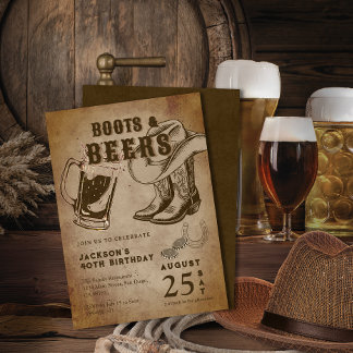 Kraft Sketch Western Cowboy Boots & Bers Geburtsta Einladung