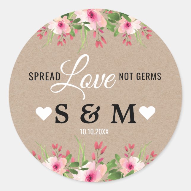 Kraft Spread Liebe Floral Wedding Monogram Runder Aufkleber (Vorderseite)