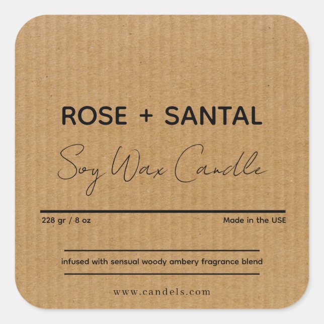 Kraft Square Custom Candle Label, Personalisiert Quadratischer Aufkleber (Vorderseite)