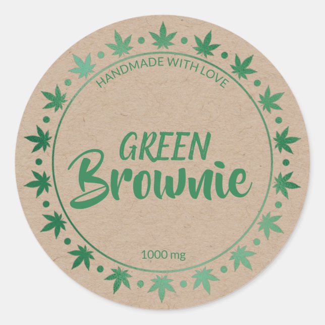 Kraft und Green Brownie | Homemade Edibles Label Runder Aufkleber (Vorderseite)