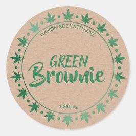 Kraft und Green Brownie | Homemade Edibles Label Runder Aufkleber