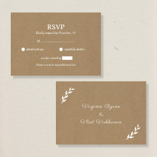 Kraft- und Rustikale Hochzeitskarte RSVP Karte