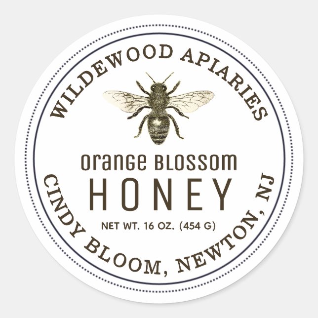 Kraft- und Sepia Honey-Jar-Bezeichnungen Runder Aufkleber (Vorderseite)
