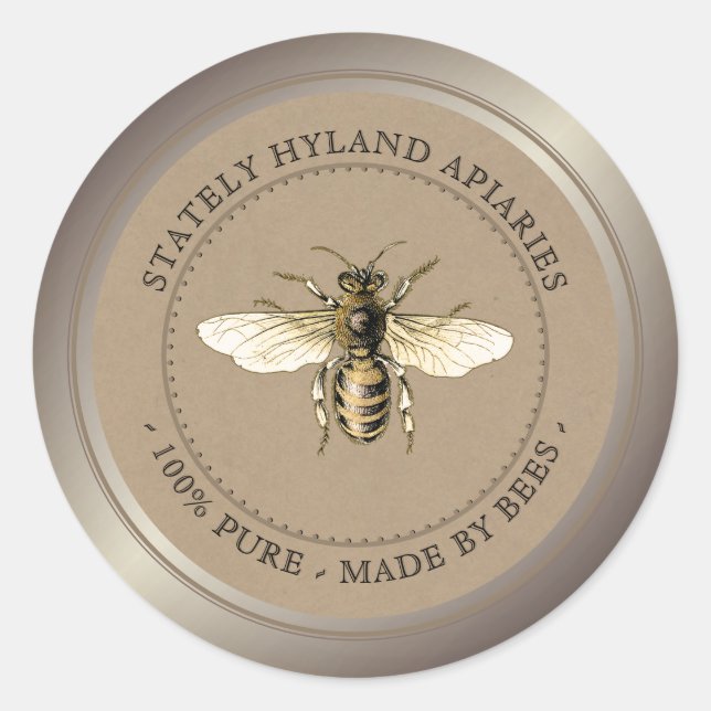 Kraft Vintag Honey Jar Label Runder Aufkleber (Vorderseite)