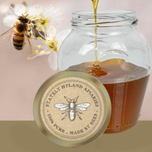 Kraft-Vintag-Honey-Label mit Heraldic-Biene Runder Aufkleber