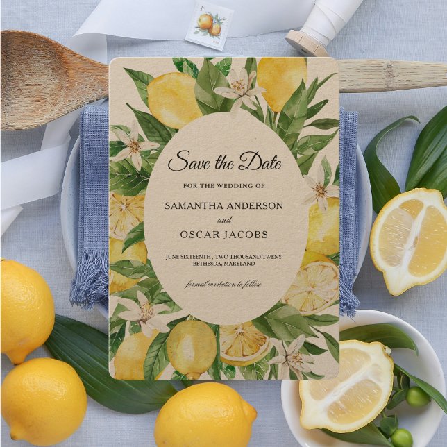 Kraft Vintage gelbe Lemonen Rahmen Save The Date (Von Creator hochgeladen)
