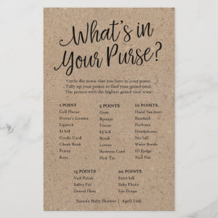 Kraft Was ist in Ihrer Purse Baby Shower Game Card