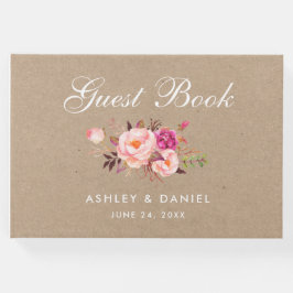 Kraft Wasserfarbe Blütenrosa Hochzeit Gästebuch