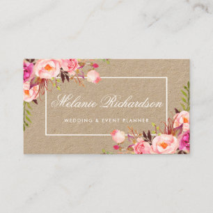 Kraft-Wasserfarbe Rosa Floral Visitenkarte